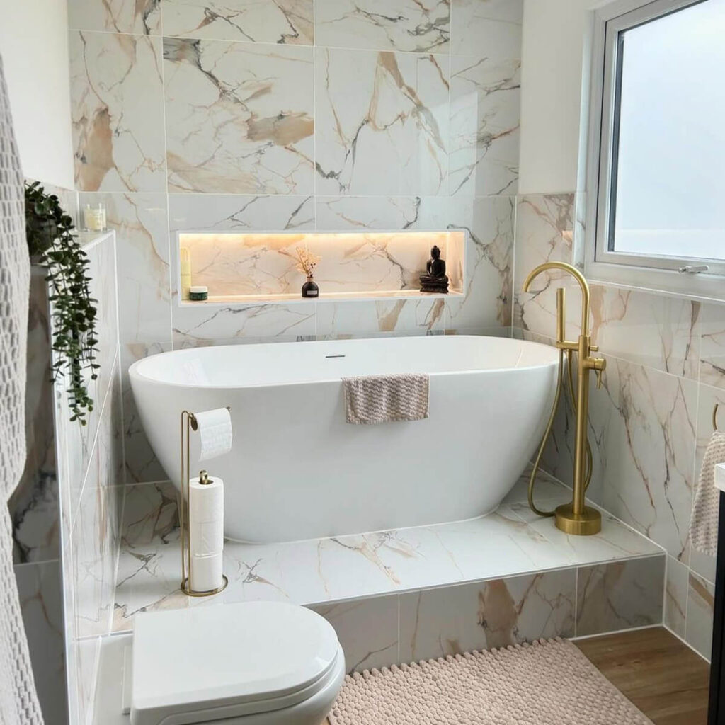 Modern bathroom with stylish wall and floor tiles in Dublin home