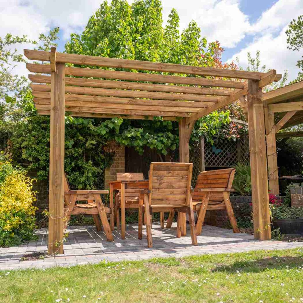 Freestanding wooden pergola built in a Dublin garden